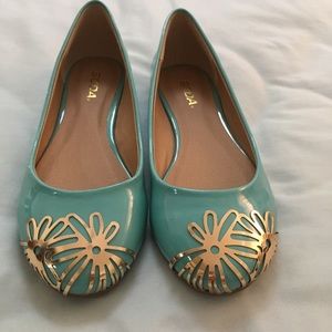 Turquoise flats with Metal Flower on Toe 🌼
